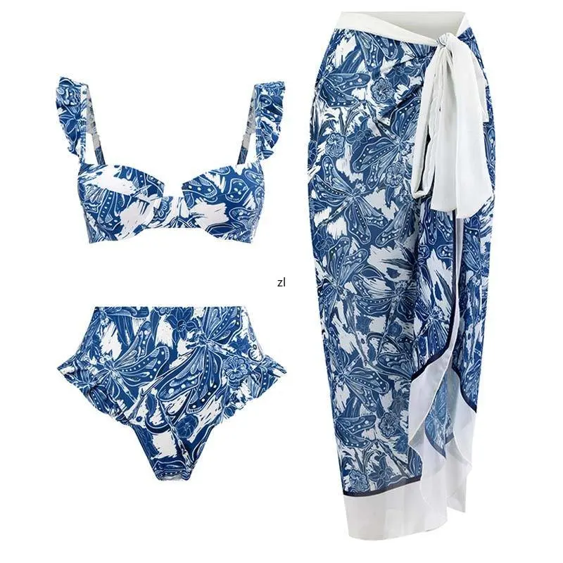 3 Piece Sets Swimsuit Cover-up Women Clothes Crop Tank Tops Bodysuits And Skirt Fitness Skinny Outfit Three Piece Suit Summer