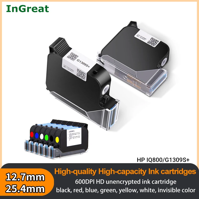Color Fast Dry Ink Cartridge 42/65mL Black Red HP IQ800 G1309S+ 2588 for Nozzle 12.7mm/25.4mm TIJ Online/Handheld Inkjet Printer