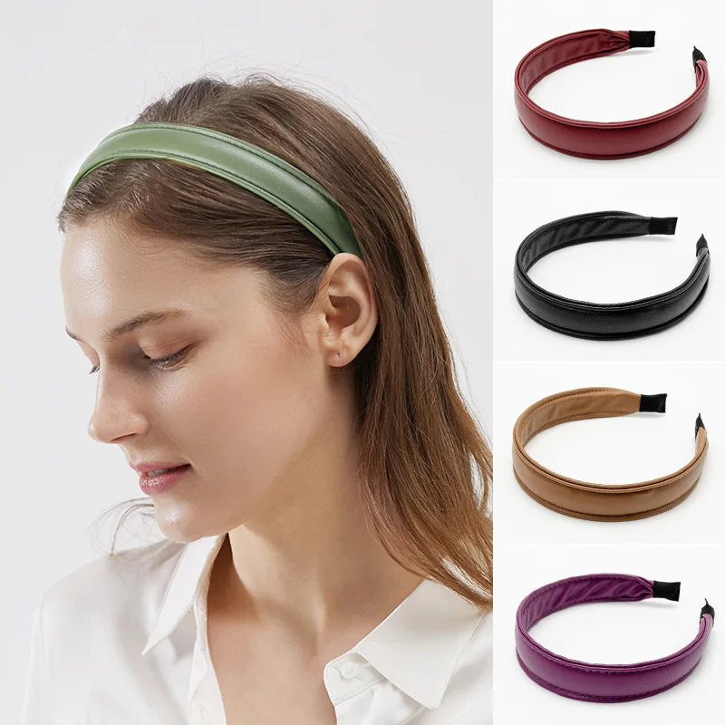 Wide Faux Leather Headbands Simple 2.5CM Width PU Leathers Women Hairbands Hair Hoops Female Headband Girls Hair Accessories  - buy with discount