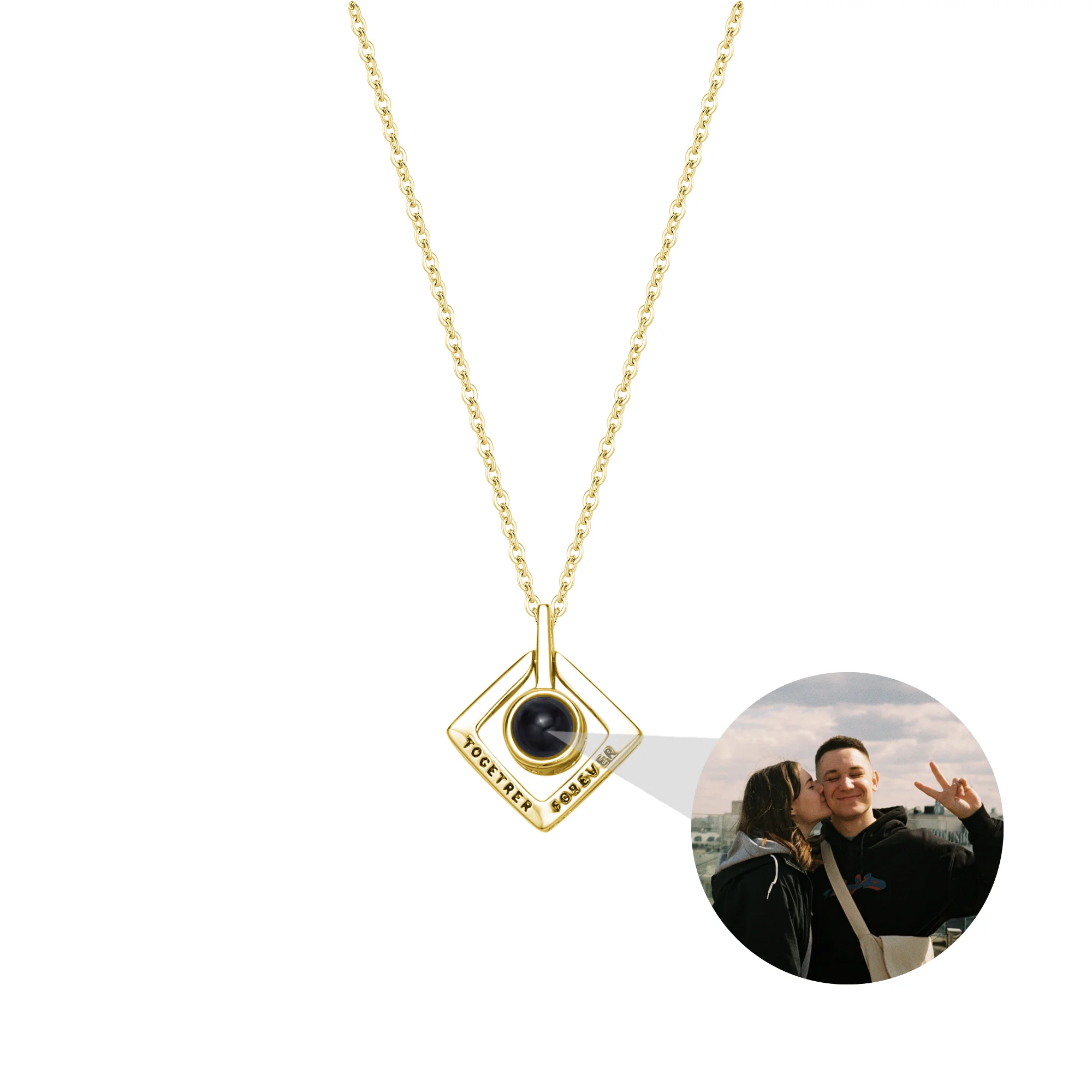 Customized Projection Necklace Personalized Photo Necklace block Shaped Pendant Necklace Projection Gift 925 Sterling Silver  Mo