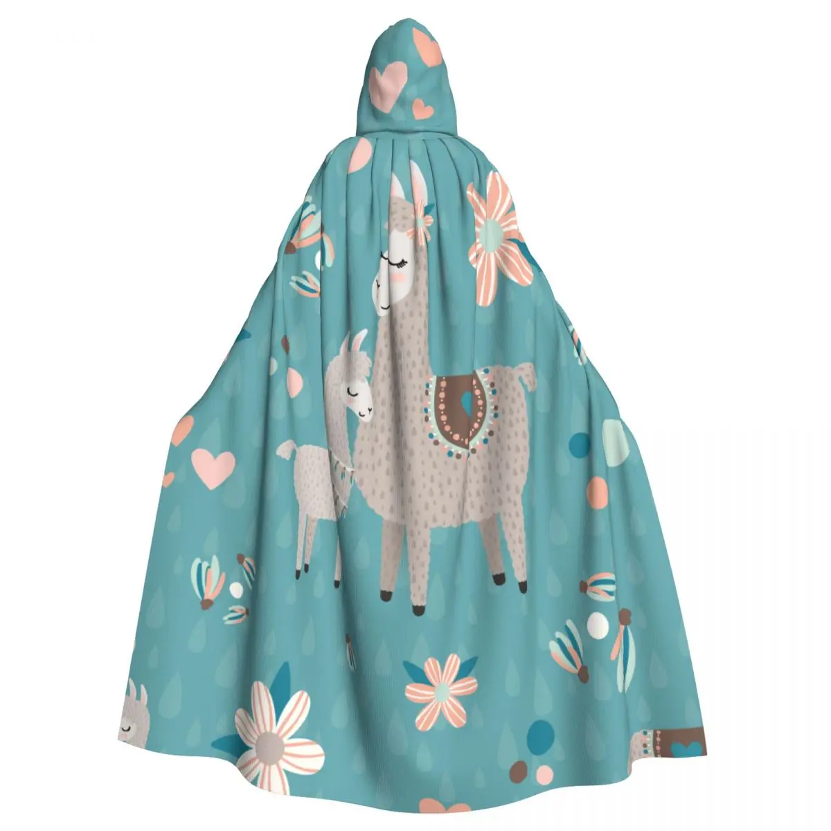 

Long Cape Cloak Llama Teal Pattern Hooded Cloak Coat Autumn Hoodies