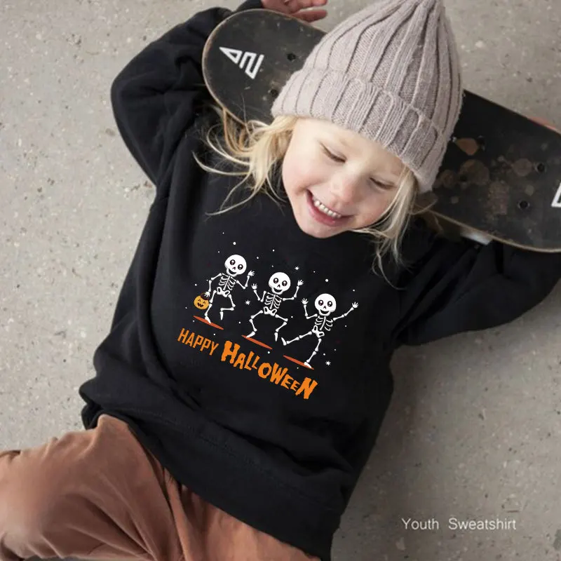 

Boys and Girls Halloween Sweatshirt Pumpkin Skull Ghost Children Clothing Cotton Autumn Pollover Hoodies for Baby Kids 1-8Years