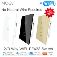 moes wifi smart light switch rf433 no neutral wire single fire smart life tuya app control works with alexa google home 110220v