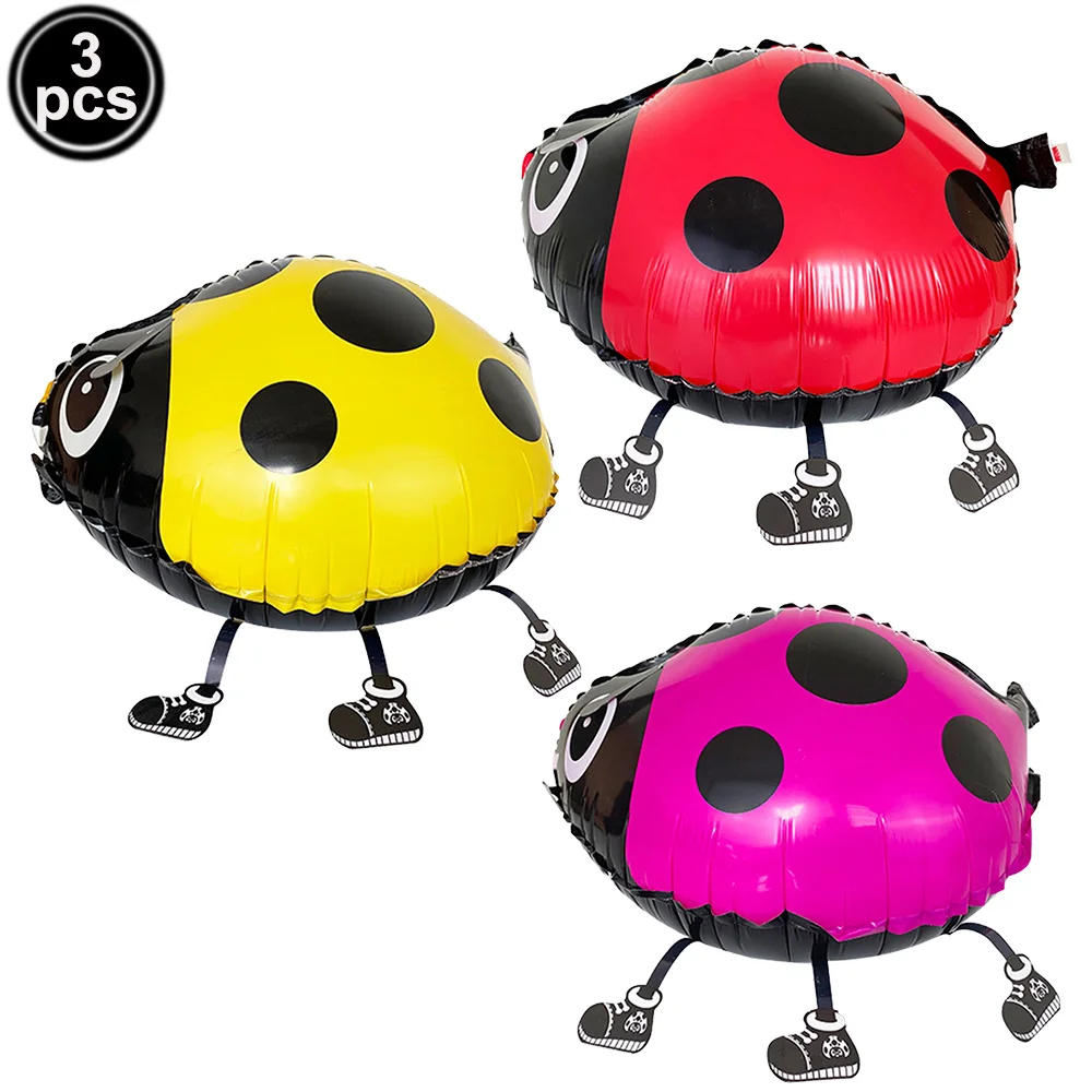 

3pcs Ladybug Balloon Helium Ballon Walking Animals for Girl Birthday Decoraiton Supplies Zoo Farm Party Foil Balloons