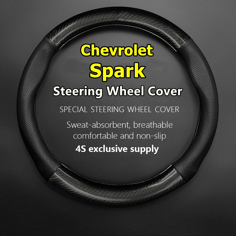 

For Chevrolet Spark Steering Wheel Cover Genuine Leather Carbon Fiber Non-slip Case
