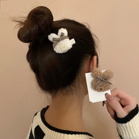 cute milk coffee color plush bear side clip girls heart all match hairpin childrens hair accessories hair clips for girls