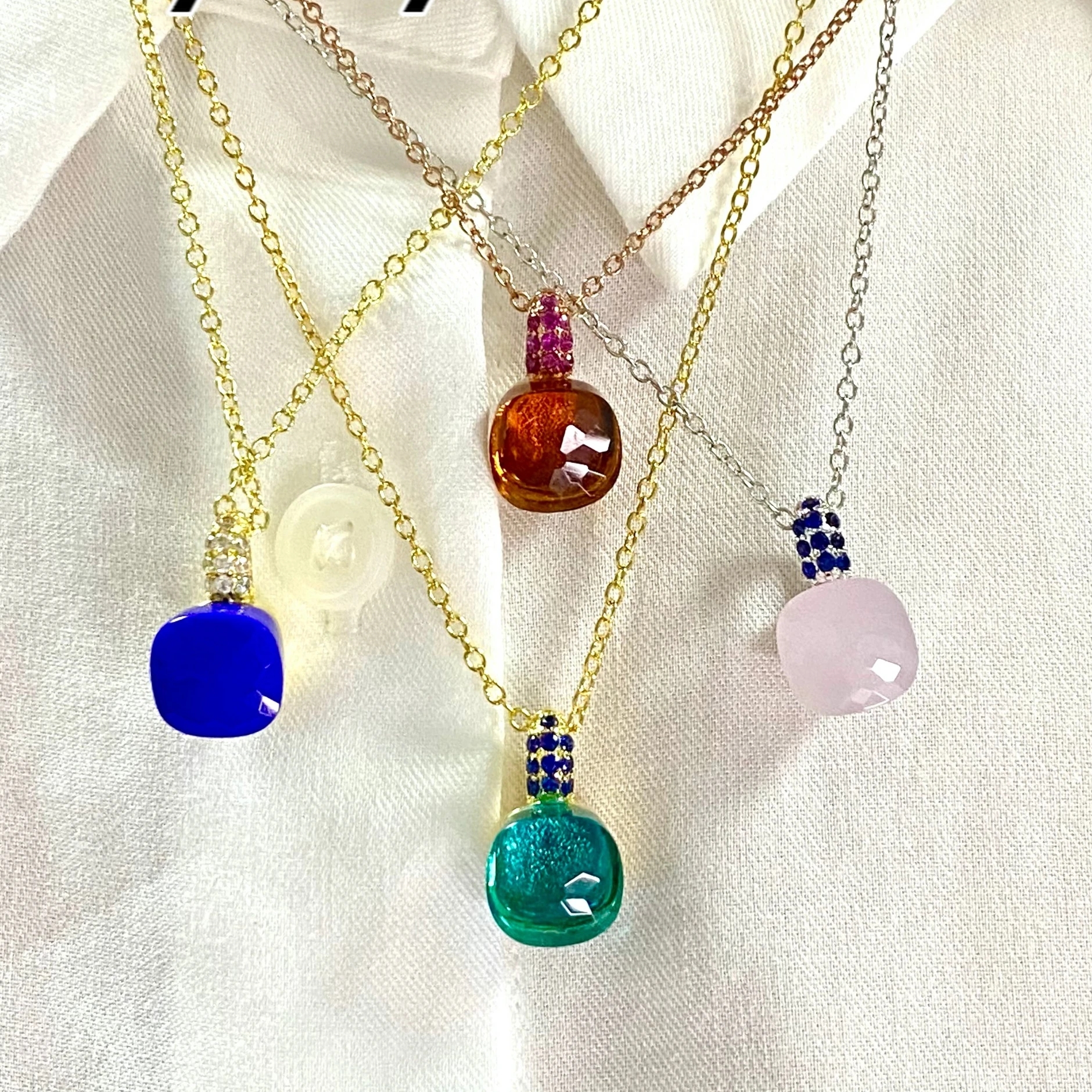 

28Colors Classic Natural Crystal Pendants Zircon Candy Style Necklace Women Adjustable Chain Gold Plated Birthday Gifts