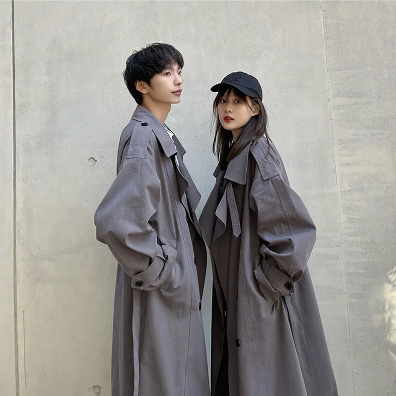 Women Trench Coat Windbreaker Men's Spring And Autumn Couple's Coat Long Knee-length Korean Version British