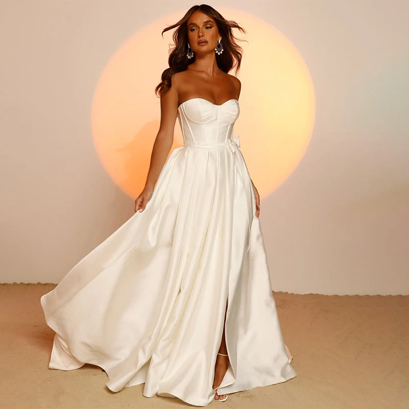 

Charming Sweetheart Neck Boho A-Line Wedding Dresses Sleeveless Sweep Train Bridal Gowns Vestido De Noiva Plus Size