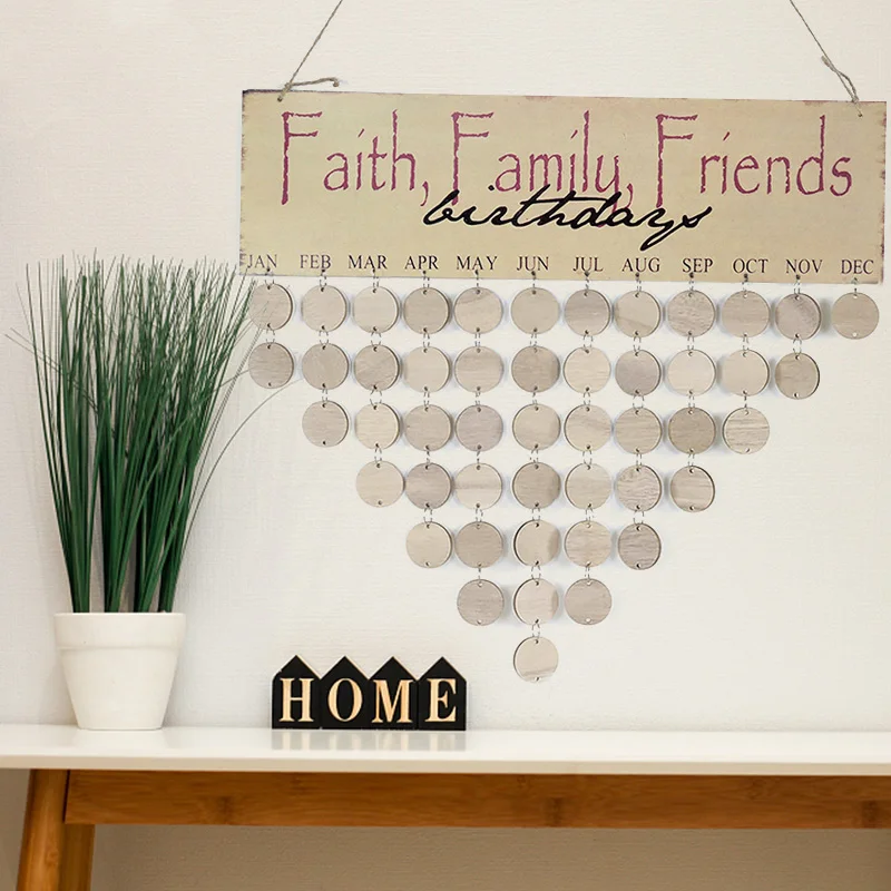 

Wood DIY Family Friends Birthday Reminder Calender Board Anniversary Tracker Wall Hanging Plaque Board Sign Home Decoration Gift