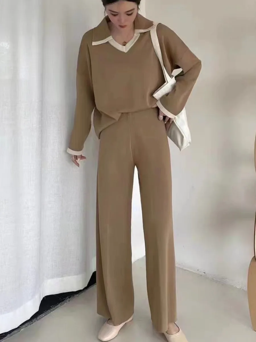 Женский осенне-зимний пуловер с V-образным вырезом и длинными рукавами