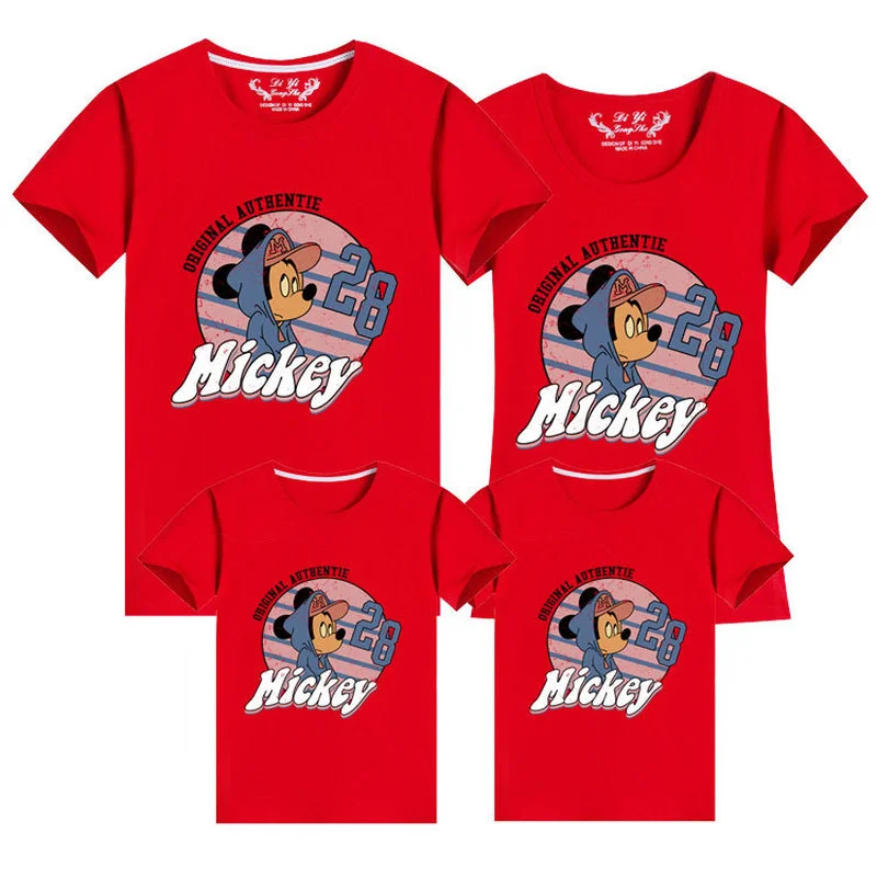 

Летняя футболка с коротким рукавом с Микки Маусом, повседневные Костюмы для папы и сына, одежда для мамы и дочки, семейный образ, топы для пар