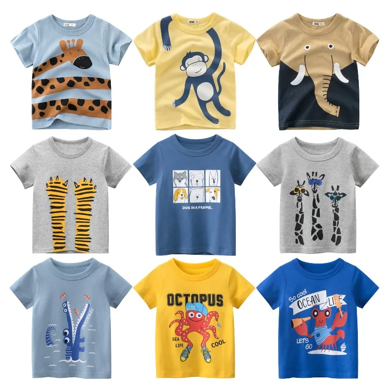 Купи 2023 Summer Cartoon Print Boys Girls T Shirt Animals Giraffe Lion Monkey Short Sleeve T-Shirts Kids Clothes Toddler Cotton Tops за 234 рублей в магазине AliExpress