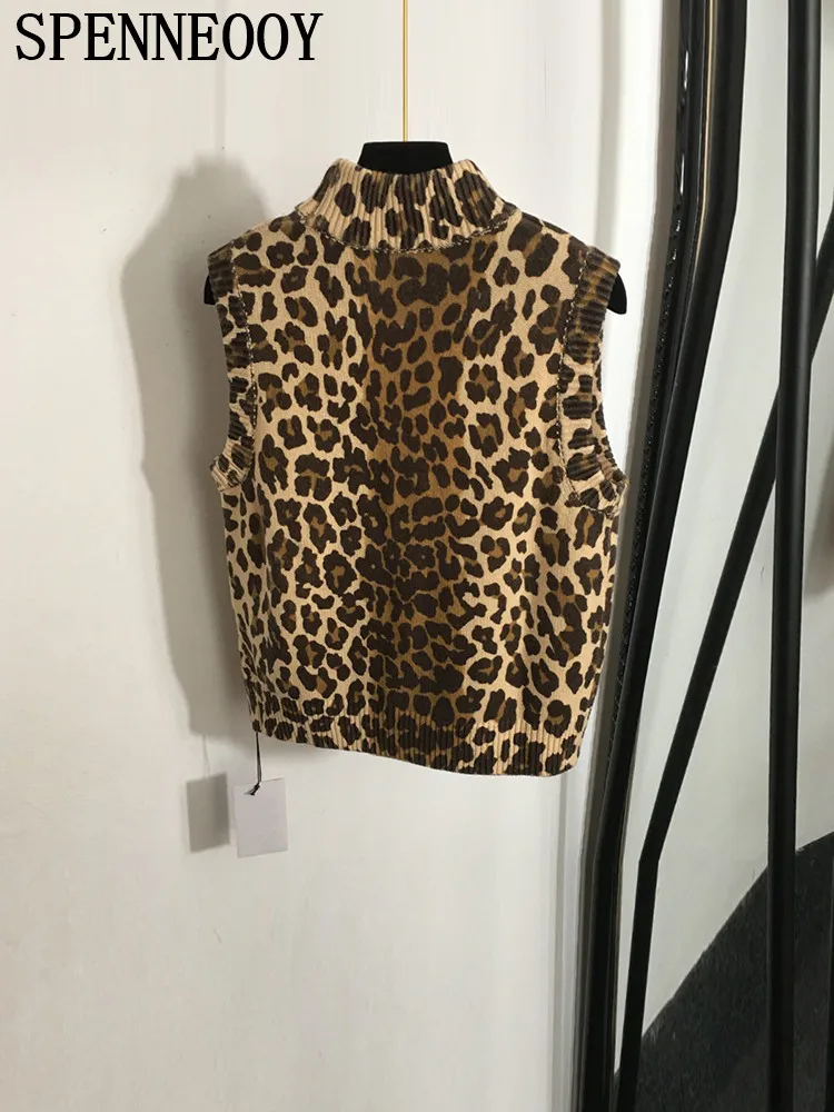 SPENNEOOY модные подиумные весенне-летние винтажные леопардовые вязаные пуловеры
