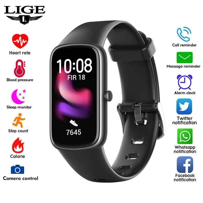 

LIGE Smart Watch Men 2022 Waterproof Sport Woman Wristband Blood Pressure Heart Rate Monitor Fitness Bracelet For Xiaomi Huawei