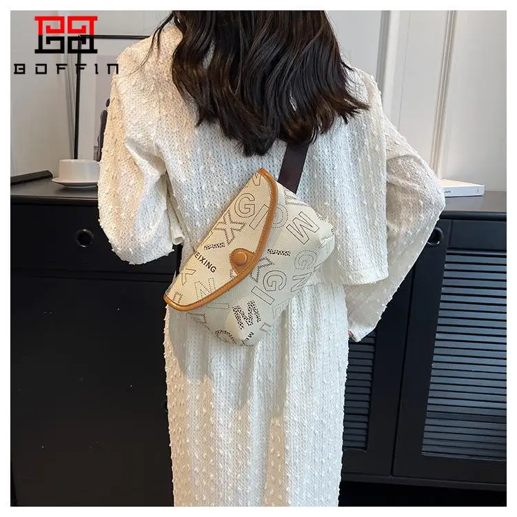 BOFFIN 2023 Retro Letter Printing Single Shoulder Crossbody Bag Luxury Women's Pu Bag Simple Fashionable Small Square Bags