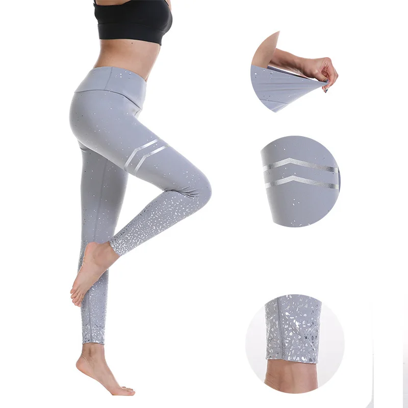 

Women Ladies Yoga Pants High Waist Slim Tight Fitting Elastic Sports Fitness Bronzing Printing Leggings Bottoming Trousers