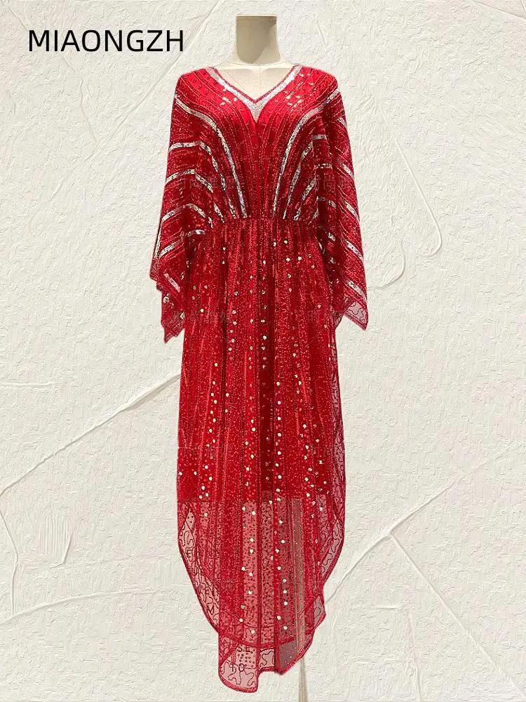 

Europe And America High-end Long Luxury Evening Dresses Sequin Women's Fashion V-Neck Casual Embroidered Flares Summer Clothing