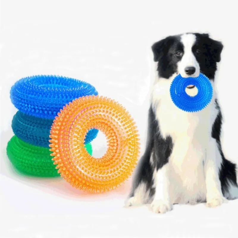 

Pet Dog Toy Puppy Outdoor Vocalize Interactive Molar Chew Tool TPR Bite Resistant Training Pierced Ring Dog Accessories