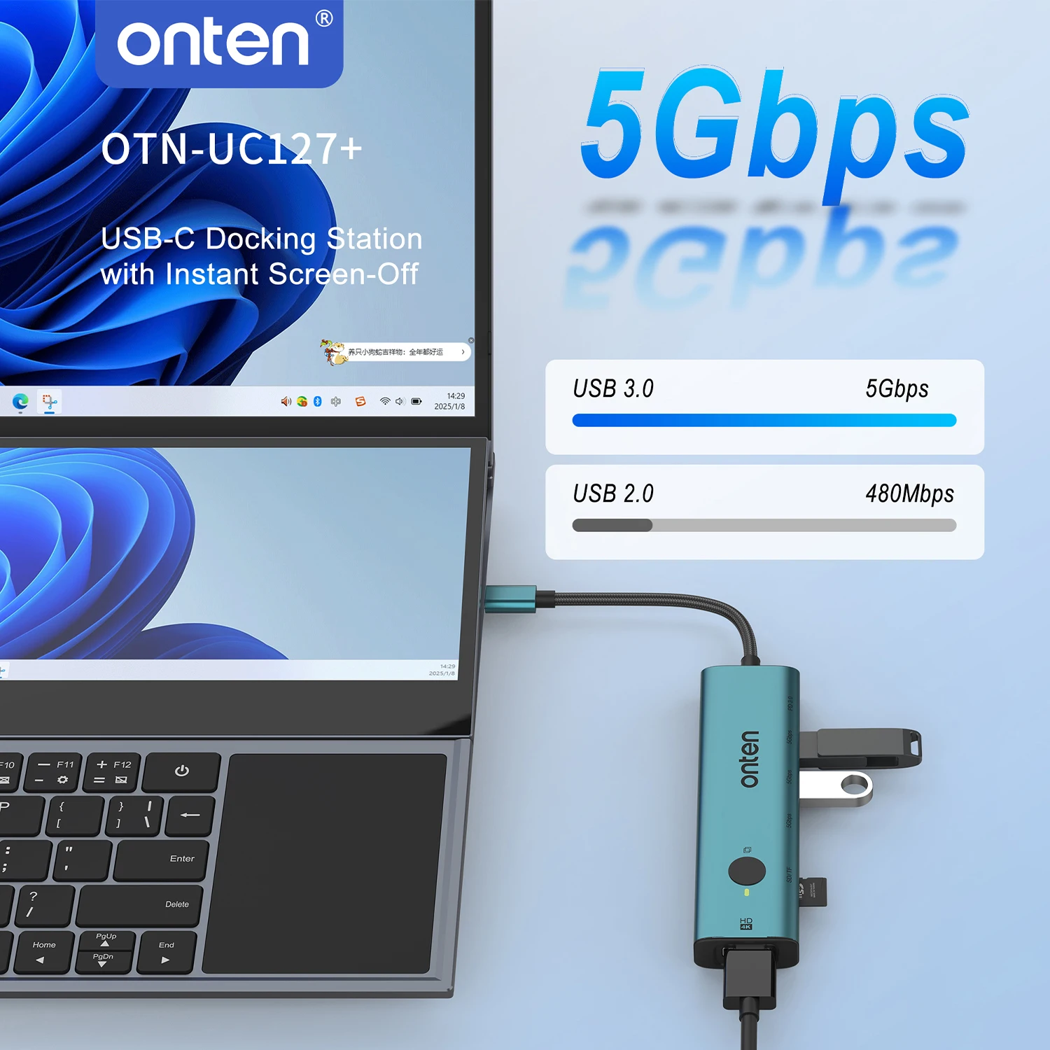 Фото Оригинальный 7 в 1 USB-C HDTV-концентратор Экран включения/выключения 5 Гбит/с USB-A/C Быстрая скорость синхронизации данных PD 100 Вт SD/TF 3.0 Устройство чтения карт памяти для Macbook №3