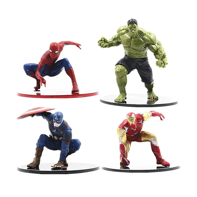 

4 Marvel Avengers Superhero Iron Man Spider-Man American Team Hulk Hand-made Toy Doll Model Doll Machine Ornaments