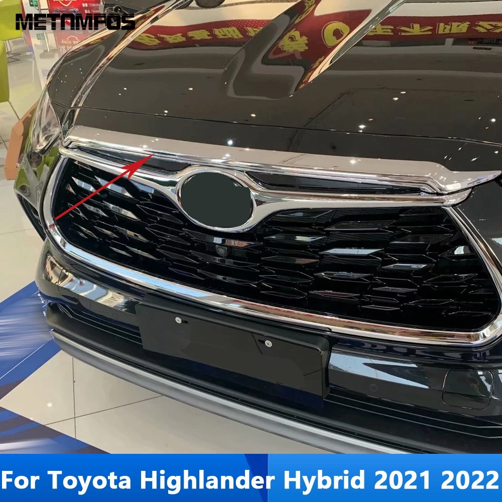 

For Toyota Highlander Hybrid 2021 2022 Chrome Front Hood Engine Machine Upper Grille Grill Molding Trim Sticker Car Accessories