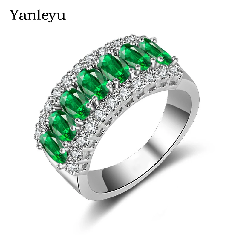 

Yanleyu оригинальные тибетские серебряные обручальные кольца для женщин Модные Зеленые циркониевые кольца ювелирные изделия аксессуары PR190