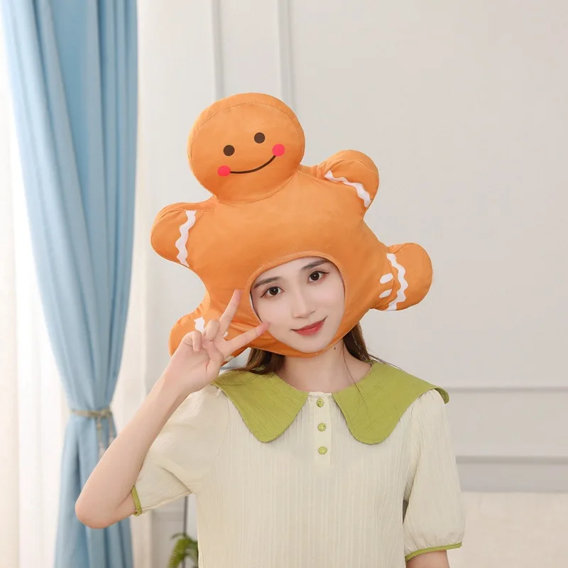 YESKIGU Funny Cute Kawaii Headgear Women Men Plush Soft Hats Photography Props Gingerbread man Cosplay Hat Boys  Girls Party