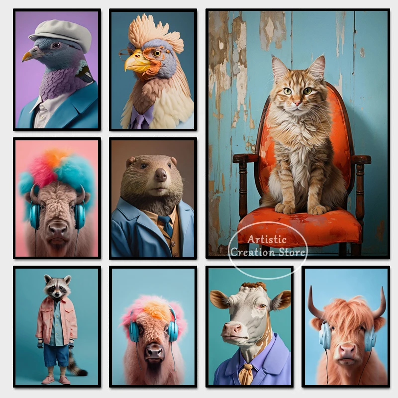 Смешные животные современный ленивый енот голубь цыпленок фотокартина на холсте