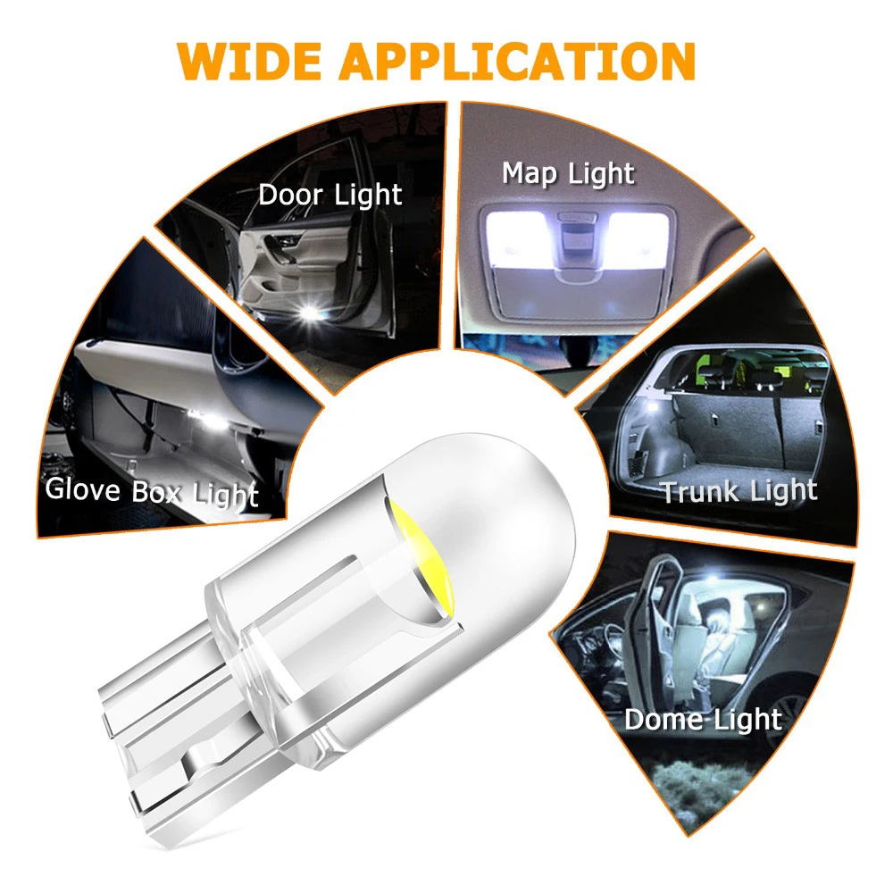 10x W5W Led T10 Автомобильный свет COB стекло 6000K лампочка Стиль 12 В для Ford Explorer KUGA chevrolet