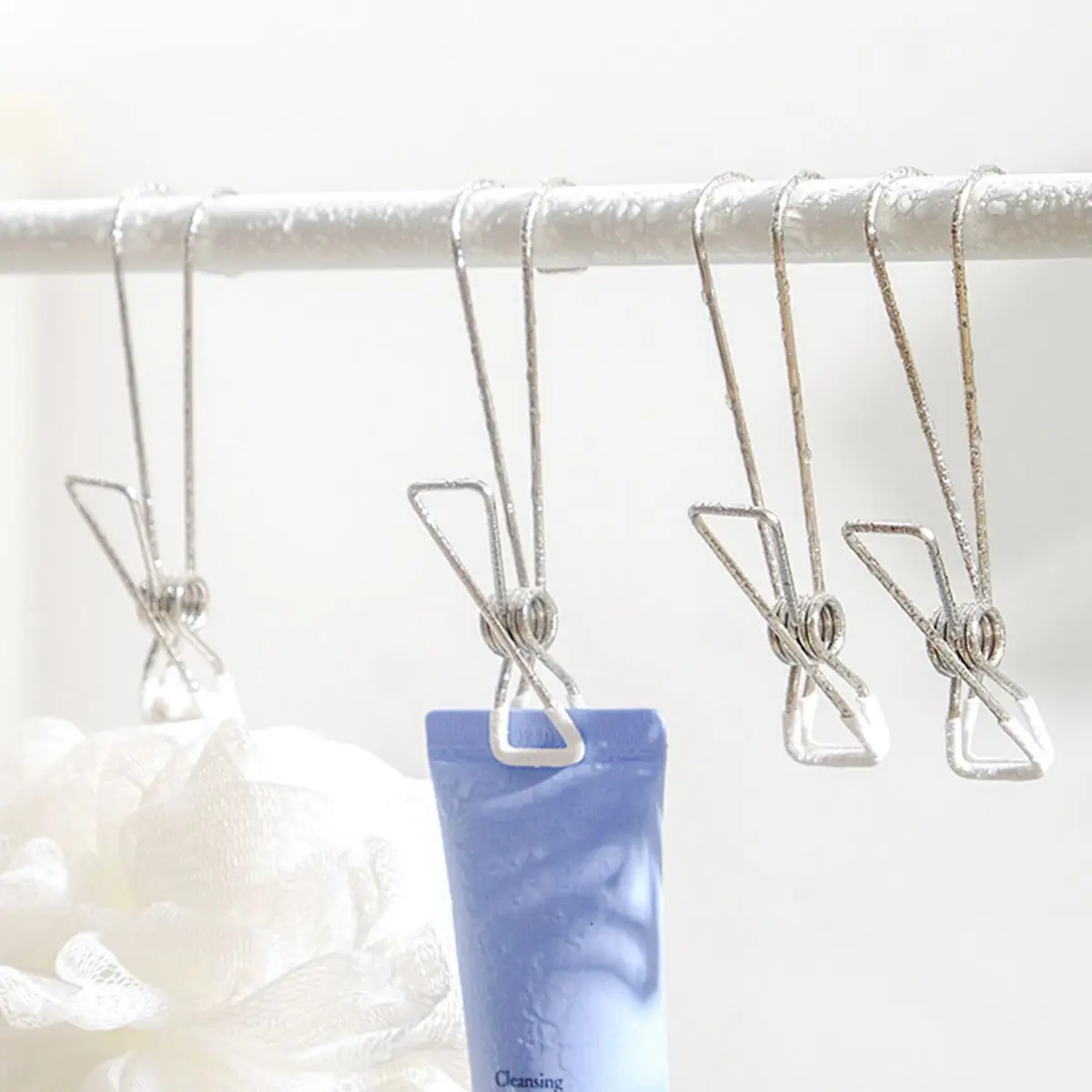 

Office Stainless Steel Hanging Universal PVC Coating Long Tail Clothline Clips Clothespins Towel Hanger Utility Hooks