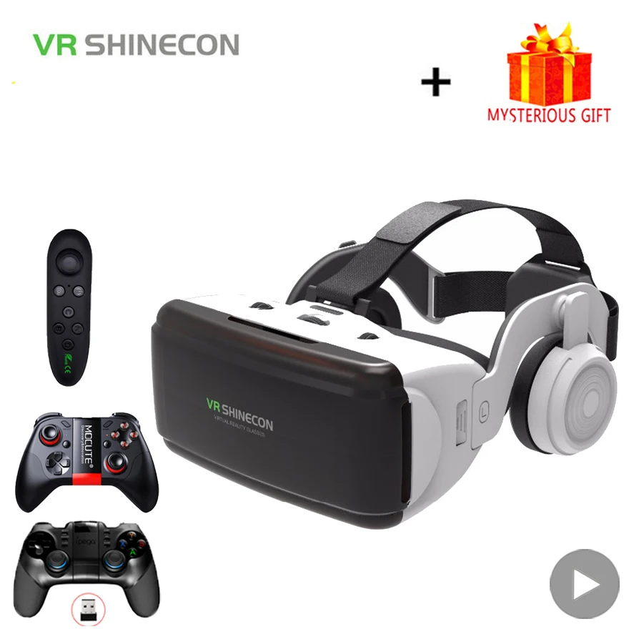 VR Shinecon G06E шлем 3D очки виртуальной реальности для iPhone Android смартфона 3 D умные виар игр смарт смартфонов дополненной телефона видео комплект ачки вр видеоочки с экраном контролерами стекло веар дополненная