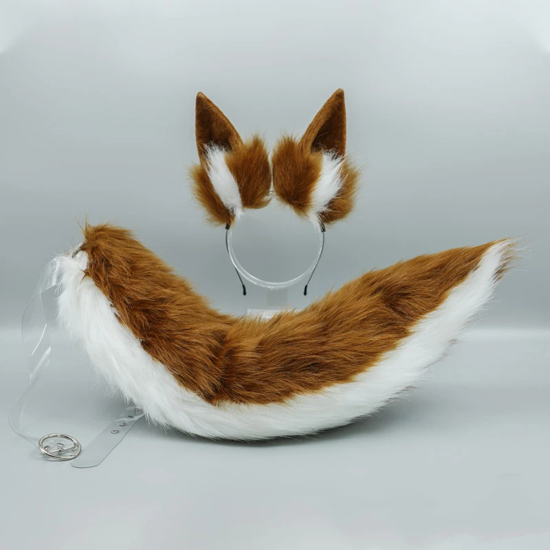 

Plush Wolf Cat Ears Headband Realistic Anime Lolita Fur Long Tail Hair Hoop Cosplay Costume Kawaii Accessories