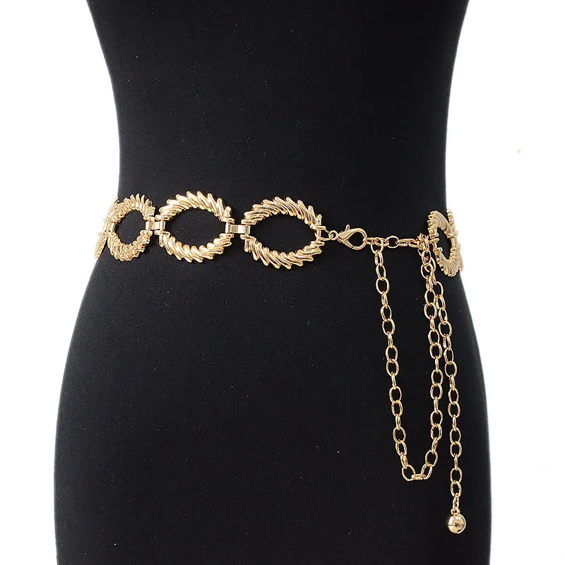 2023 Fashion Casual Women's Wave Pattern Ring Buckle Waist Chain Dress Coat Sweater Suit Decoration Gold Belts for Women Luxury
