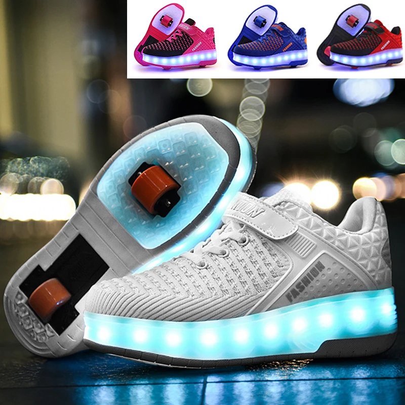 

Size 28-40 LED Glowing Roller Skate Shoes with Lights for Children Boys USB Charged Luminous Sneakers on Double Wheels Kid Girls