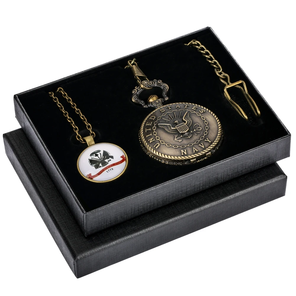 Best Gifts to Men United States Air Force Army Navy Theme Bronze Retro Quartz Pocket Watch Necklace Pendant Accessories Gift Set