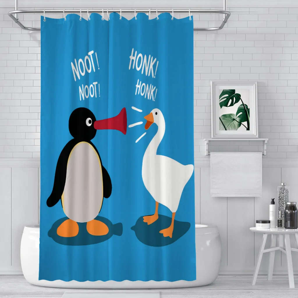 

Honk Shower Curtains Pingu Noot Pinga Penguin TV Waterproof Fabric Funny Bathroom Decor with Hooks Home Accessories