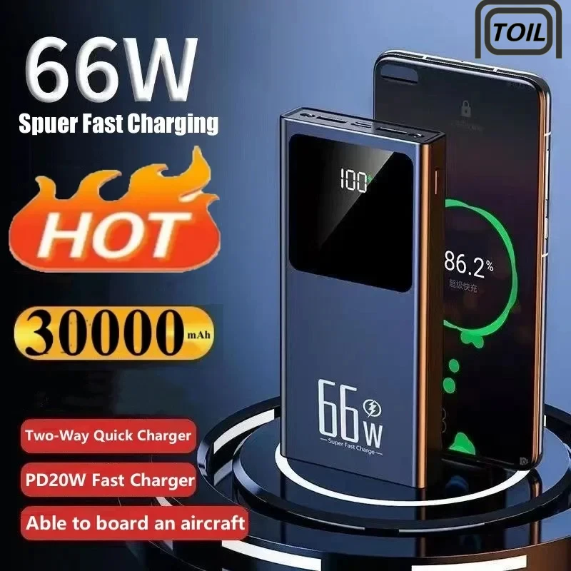 

30000mah Power Bank Portable External Spare Battery Pack With Cable External Battery Pack Mobile Phone Power Bank For iPhone X S