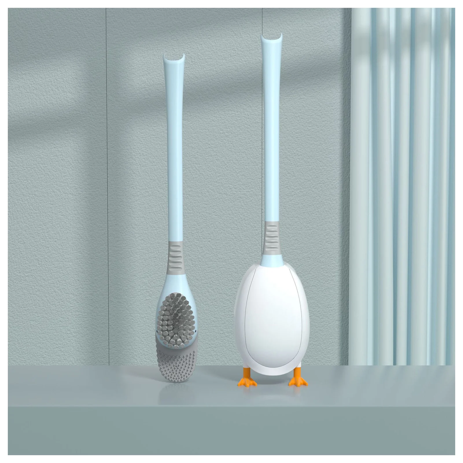 

Wall Mounted Toilet Brush Set Household Automatic Opening and Closing Waterproof Silicone Duck Shape for Bathroom JAN88