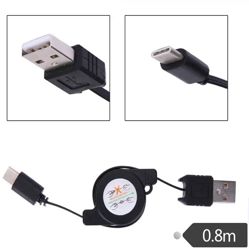 

Выдвижной USB-кабель типа C длиной 0,8 м для Samsung, Huawei, Xiaomi, портативный зарядный кабель типа C, внешние зарядные кабели