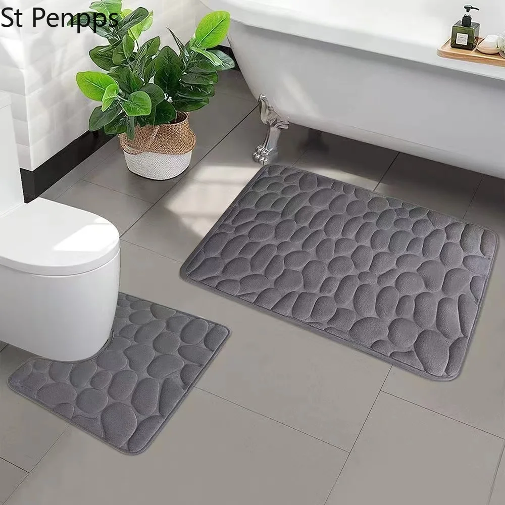 Cobblestone Embossed Bath Mat Non-slip Carpets Entrance Doormat Bedroom Toilet Bathtub Side Foot Pad Memory Foam Floor Rugs |