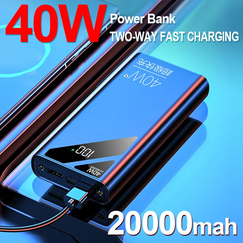 

PD40W Super Fast Charging Power Bank 20000mah Charger Digital Display External Battery with Flashlight For iPhone Xiaomi Huawei