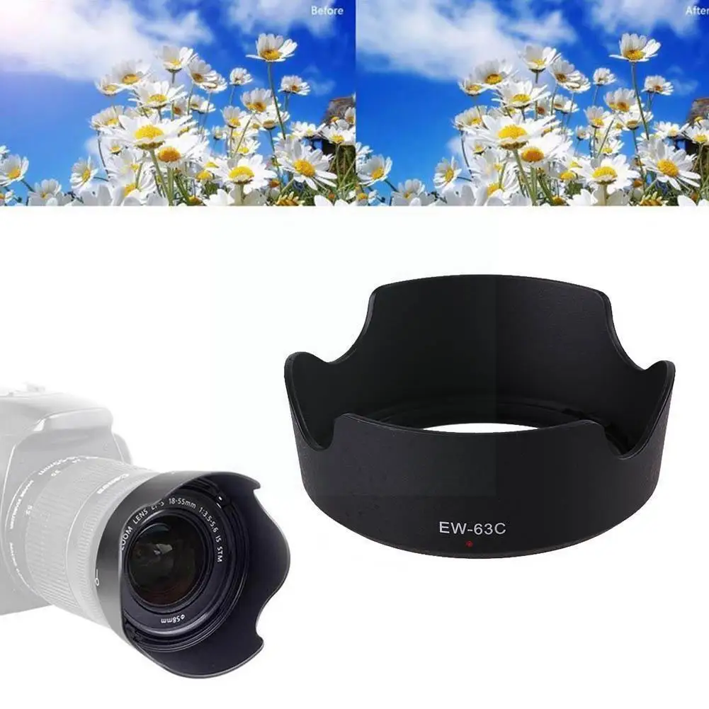 

1PC Lens Hood EW-63C for Canon EF-S 18-55mm F/3.5-5.6 IS STM Black ABS Camera Flower Petal Sunshadelens Hood Lens Protetor W0W6