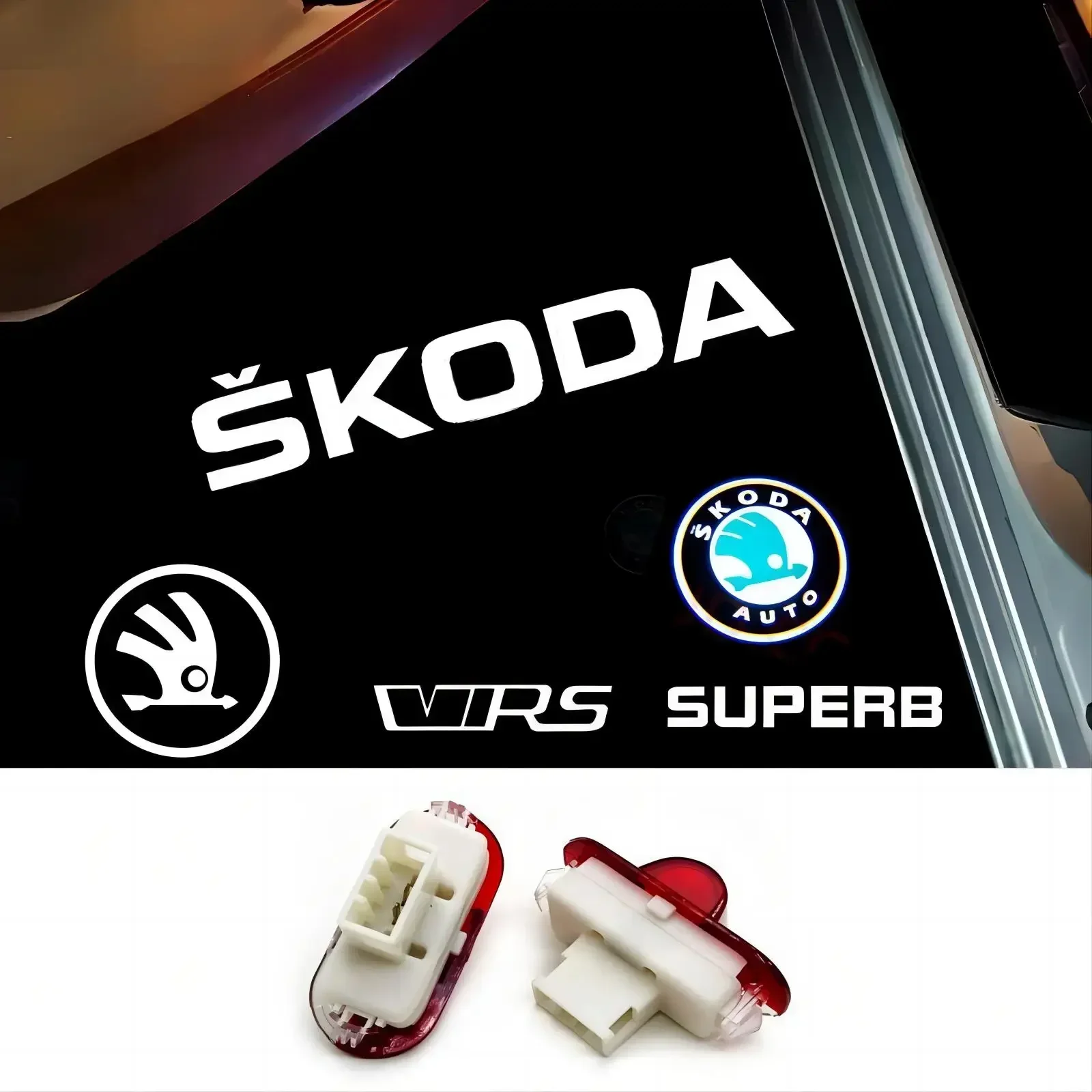Фото 2 шт. светодиодных проекторов-эмблем для дверей автомобиля Skoda VRS Octavia A5 MKII (хэтчбек, универсал) — подсветка с эффектом «Ghost Shadow», аксессуары для освещения дверей №1