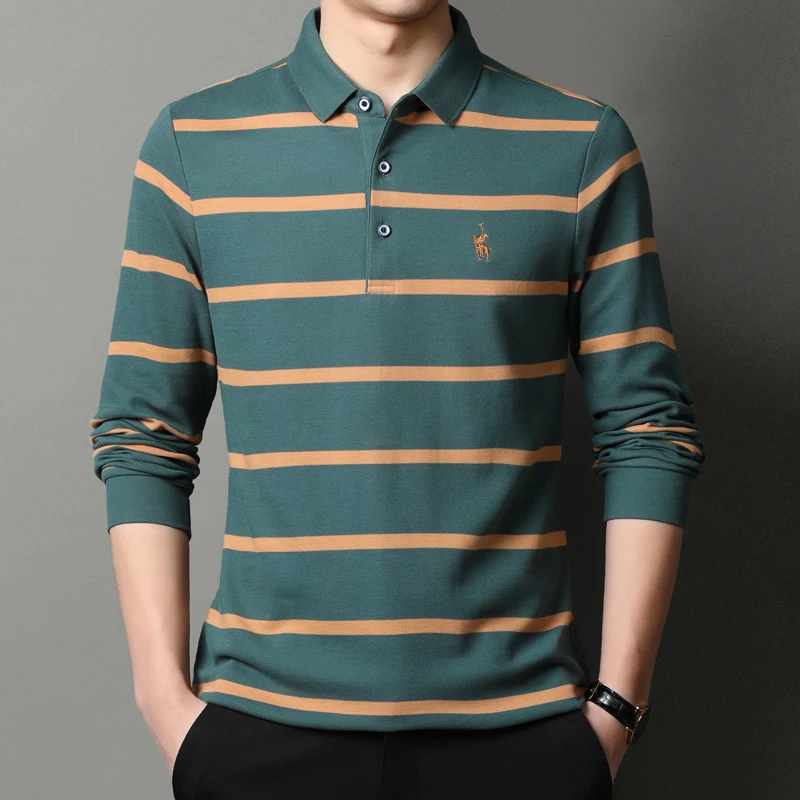 

High End Striped Fashion Male Polo Shirt New Lapel Men's Clothing Logo Casual Top Long Sleeve Soft Classic 2022 Designer Tshirts