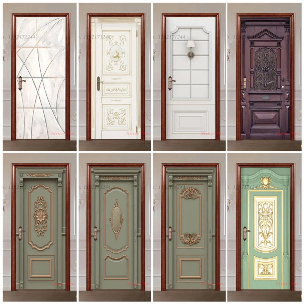 Modern European Wallpaper For Door,Main Entrance Door Wallpaper Waterproof Removable Wall Door Sticker Bedroom Bathroom Decor