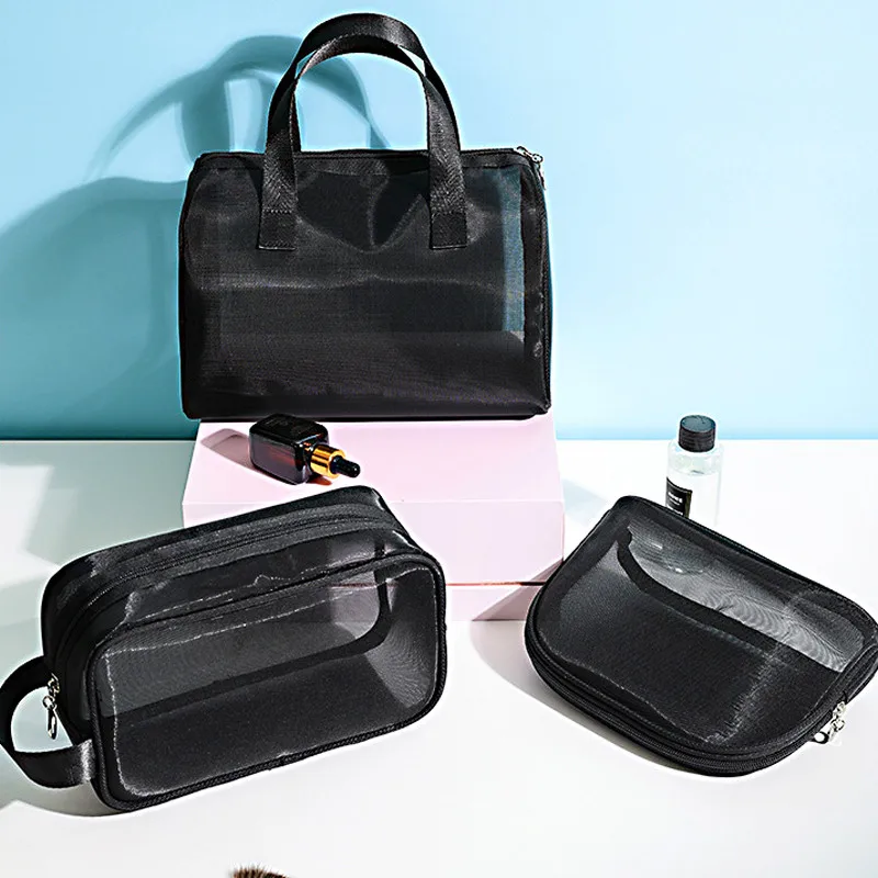 

Portable Mesh Transparent Cosmetic Bag Makeup Case Women Travel Zipper Make Up Organizer Wash Toiletry Beauty Storage Bag Pouch