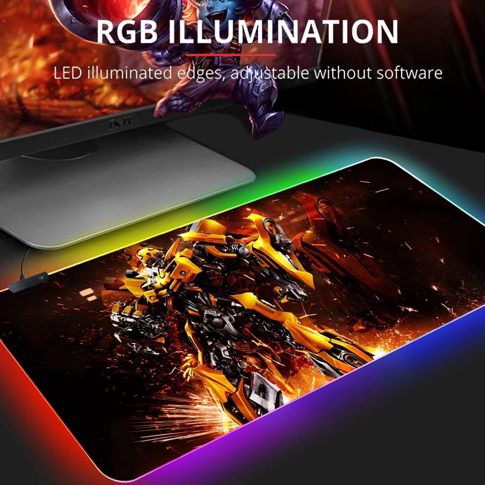 

RGB Mause Pad Transformers Logo Mouse Mat Gamer Complete Gaming Accessories Keyboard Desk Mats Led Backlit Mousepad Wired