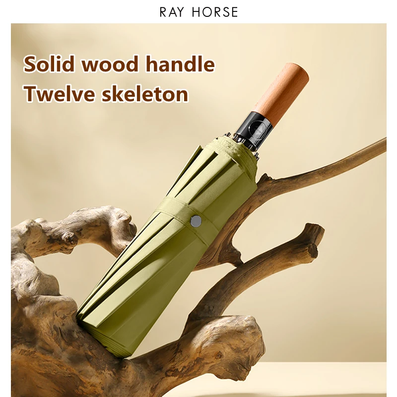 Автоматический однослойный зонт для мужчин и женщин 12 костей ручка деревянного