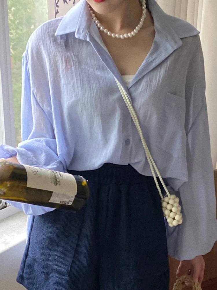 Gaganight женская рубашка с отворотом и кружевом на спине модель 2023 года корейский